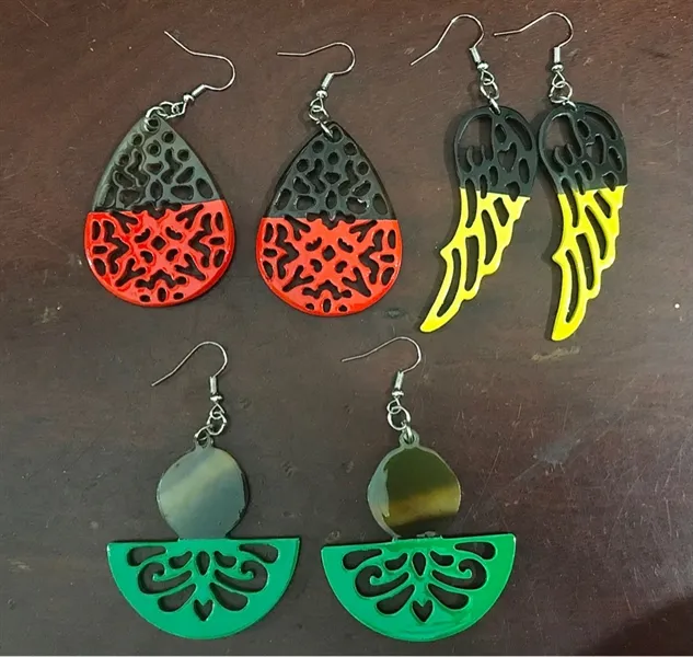 Earrings with Lacquer and Mother-of-Pearl Inlay