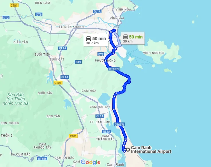 The distance from Cam Ranh International Airport to Nha Trang