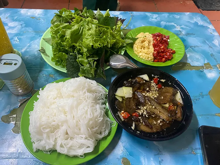 Bun Cha at Alley 74 Hang Quat attracts many diners.